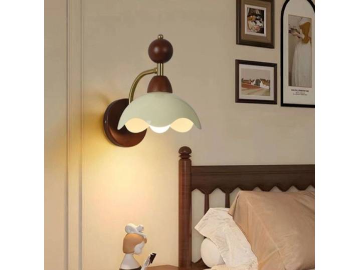 Lampe murale rétro en forme de coquille d'œuf, lampe de chevet pour chambre à coucher, lampe murale d'ambiance en bois massif de noyer et frêne de style japonais médiéval