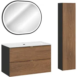 BADMÖBEL 80cm Elena 2er-Set Holz und Schwarz