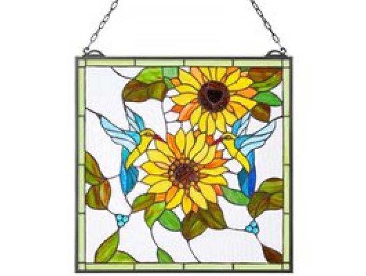VEVOR Attrape-soleil Vitrail 52x50,2 cm, Vitrail Suspendu avec Chaîne, Style Tiffany, Rectangle Vertical, Artisanat Traditionnel Vintage pour la Décoration de la Cuisine et de la Maison Fenêtre