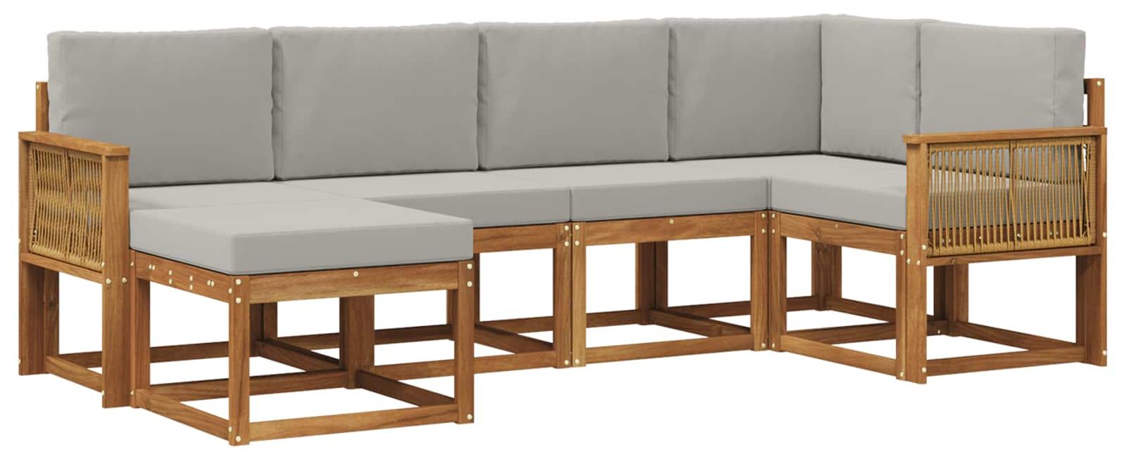 Outdoor-Sofagarnitur 6 pcs Natürlich und Hellgrau Polyester