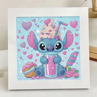 Inspire Essentials Kids 5D Diamond Painting Kit DIY Animal Art Set With Big Gem Crystals 17x17cm purple Lilo And Stitch