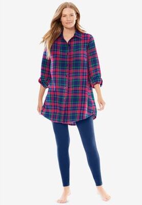 Plus Size Women's Plaid PJ Set by Dreams & Co. in Evening Blue Plaid (Size 3X) Pajamas