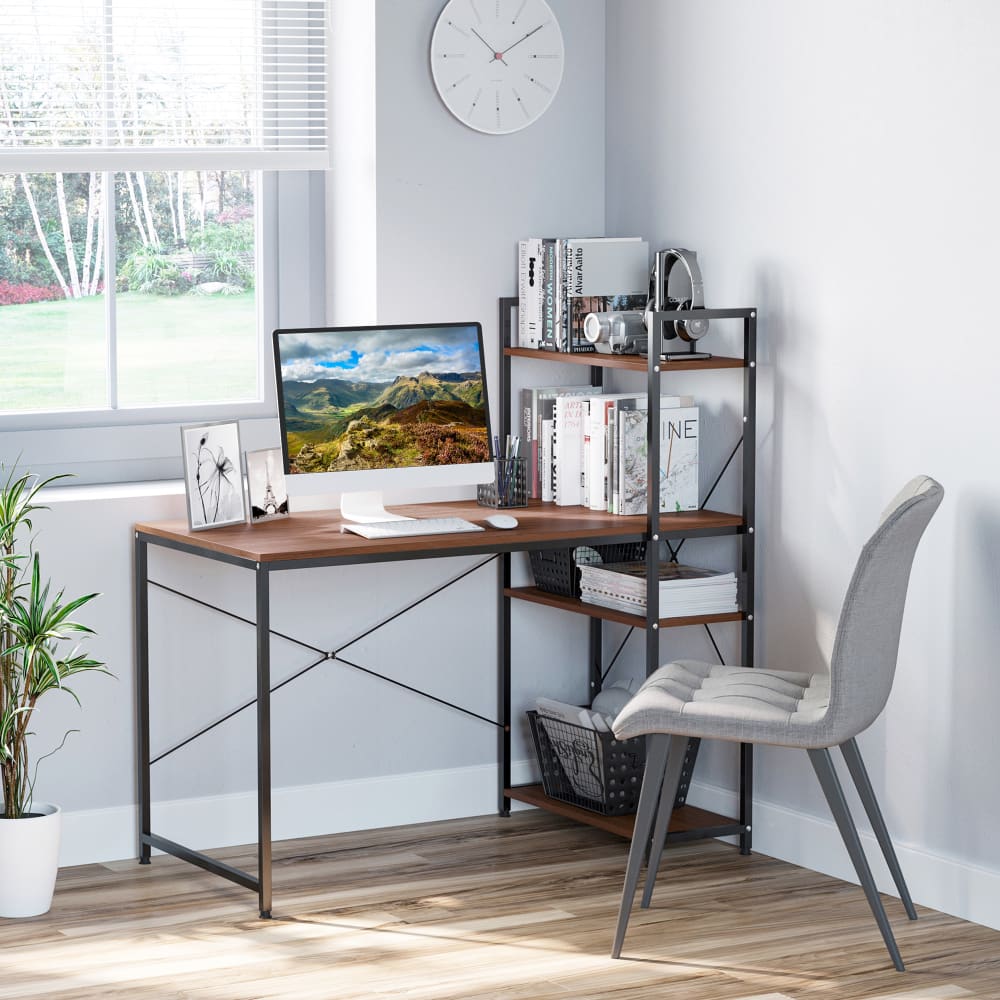 Homcom Bureau avec étagères de rangement 120cm design industriel bois noyer Multicolore 120x121x64cm