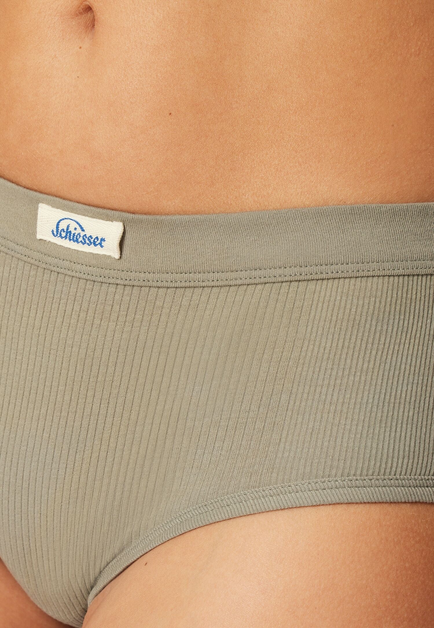 Panty SCHIESSER "Revival Kollektion", Damen, Gr. 40, Feinripp, beige (713, grün), Feinripp, Obermaterial: 95% Baumwolle, 5% Elasthan, körpernah, Unterhosen Panty, mit platziertem Rippmuster und breitem Bundgummi 713, grün 40, Feinripp