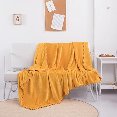 Uplift Picks Christmas Green Fleece Throw Blanket With Pom Fringe yellow 150x200 Cm