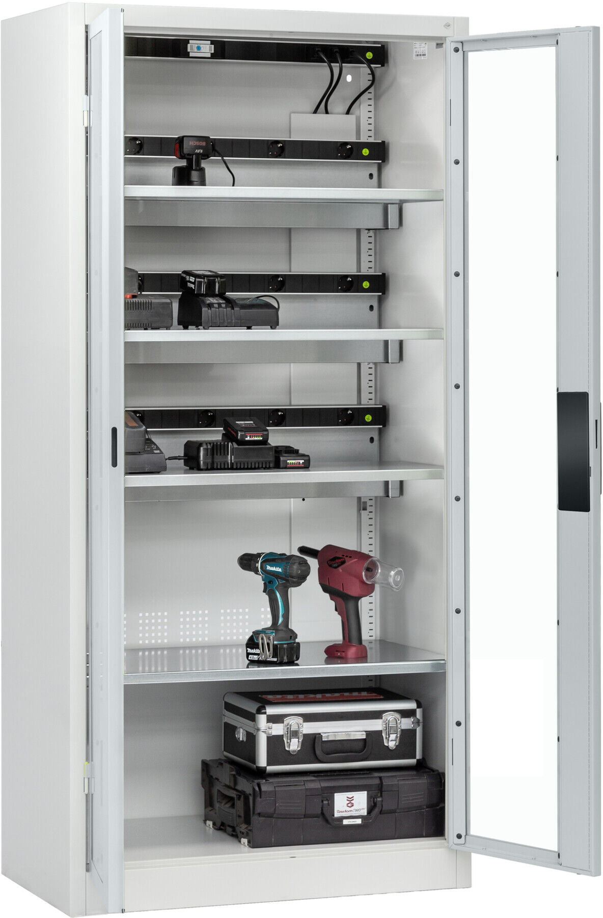 C+P Akkuladeschrank mit Lüftung Acurado, 1950x930x500mm, 7035/7035 ; C + P Möbelsysteme (8921-055E3 S10056)
