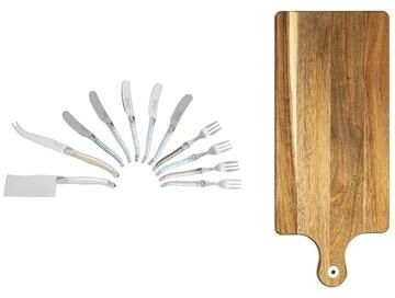 French Home Laguiole Charcuterie Set in Mother of Pearl Colors with Wood Serving Board