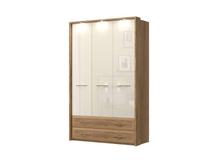 Kleiderschrank, MDF, Beige Hochglänzend, 137×224×56 cm, Mit Beleuchtung, Klassisch, Home affaire