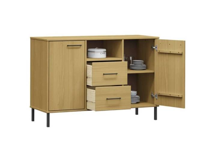 Buffet - AKOZON - OSLO - Bois massif - Pieds en métal - 113x40x77 cm