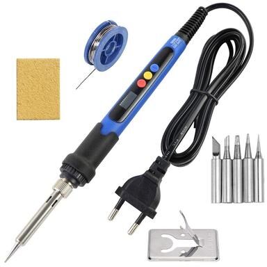 Uplift Essentials Adjustable Temperature Electric Soldering Iron With LCD Display And Soldering Tips 90w Blue 220v Eu Plug