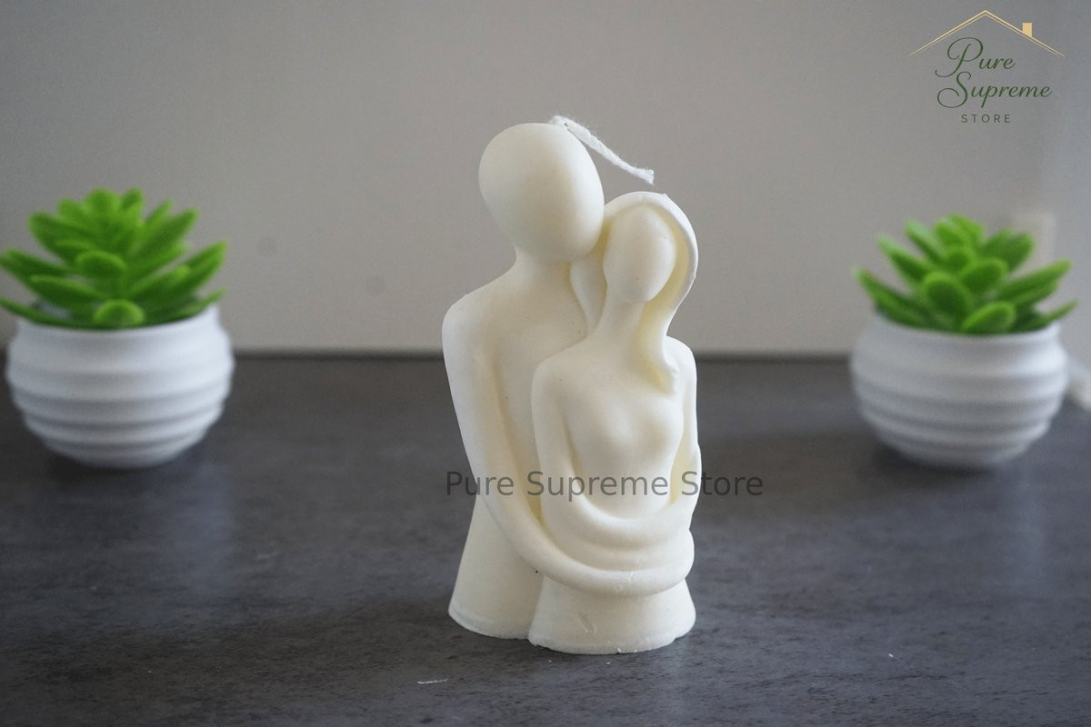 Handgemaakte decoratiekaars Liefdeskoppel wit