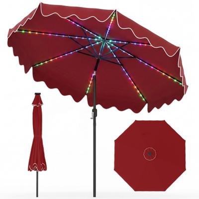 Costway 9 Feet Solar Patio Umbrella with Color-Changing LED Lights-Wine