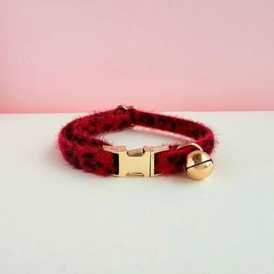 Uplift Essentials Adjustable Leopard Print Cat Collar With Safety Bell red l