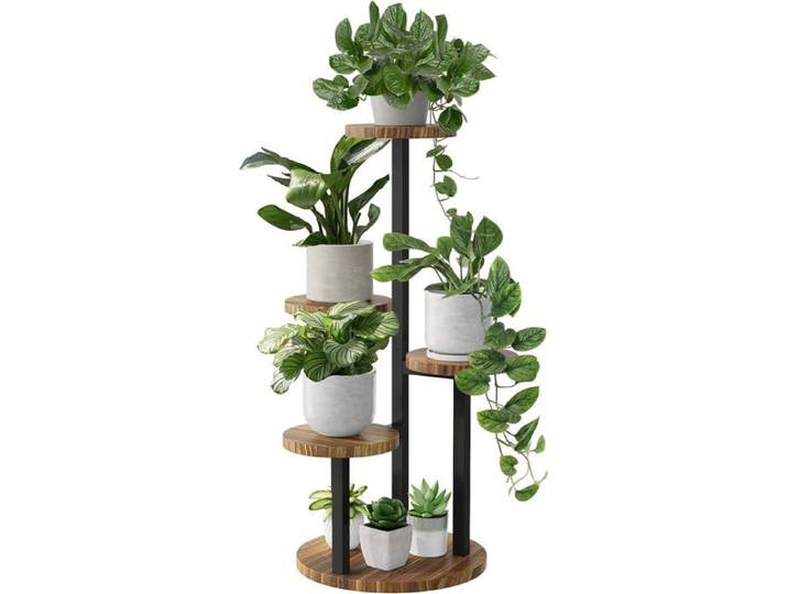 Étagère d'angle bois 4 niveaux plantes intérieur et extérieur - Support métal et bois balcon jardin terrasse