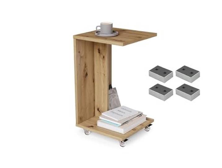 designimpex Design Beistelltisch Hugo Eiche Artisan mit Rollen und Füßen Ablage modern vielseitig Ecktisch Notebooktisch Couchtisch Sofatisch Wohnzimmer Tisch Coffee Table