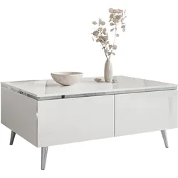 COUCHTISCH AURORA SILVER mit Stauraum und schrägen Beinen