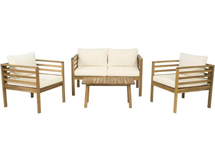 Salon de jardin en bois avec coussins inclus \ Beckham\ - 4 places - Beige