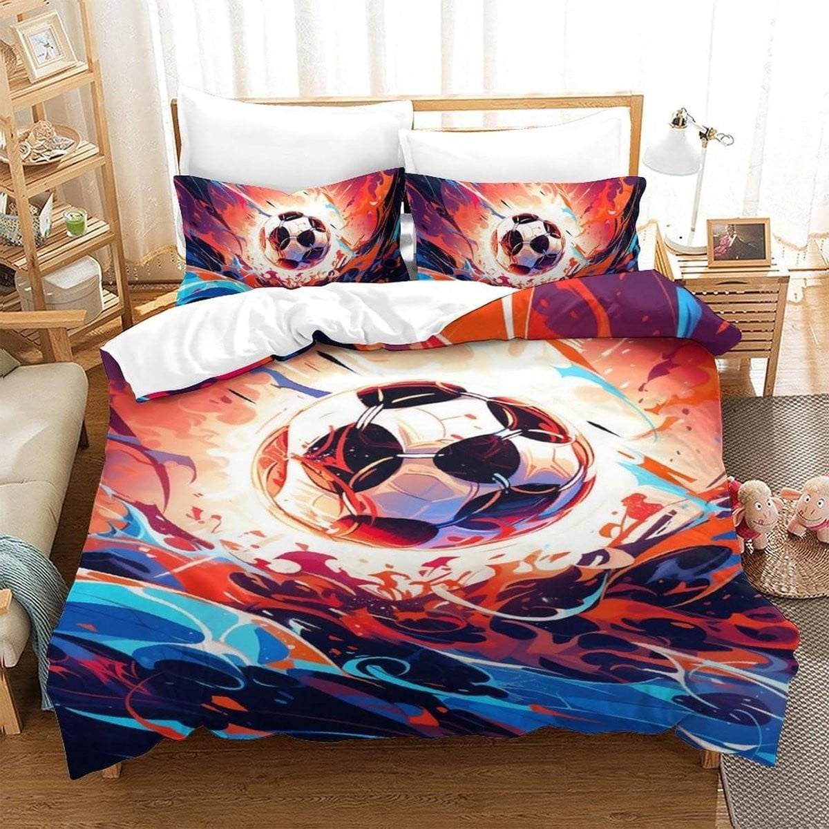 Dekbedovertrek Set met 3D Voetbal Print - Stijl 2 - 140 x 200 cm