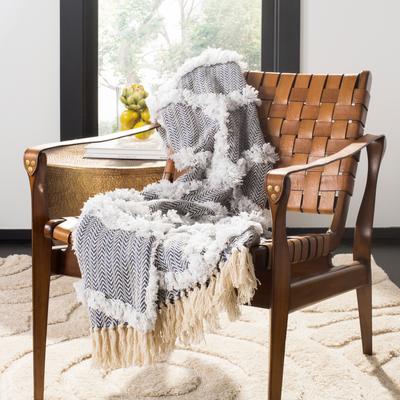 SAFAVIEH Luella 50 x 60 Inch Cotton Throw, Blue and Beige