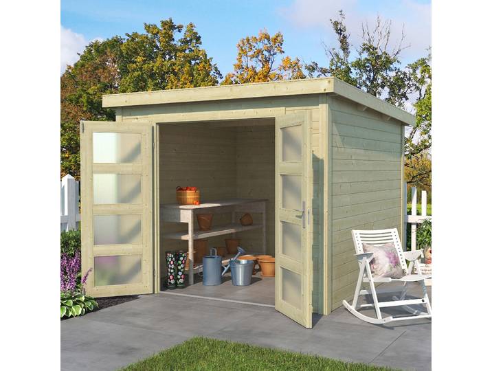 Gartenhaus LASITA MAJA Zambezi 3 , beige (naturbelassen), ohne Fußboden, ohne Dacheindeckung, Massivholz, Gartenhäuser, Gartenhaus, Blockbohlenhaus 28mm