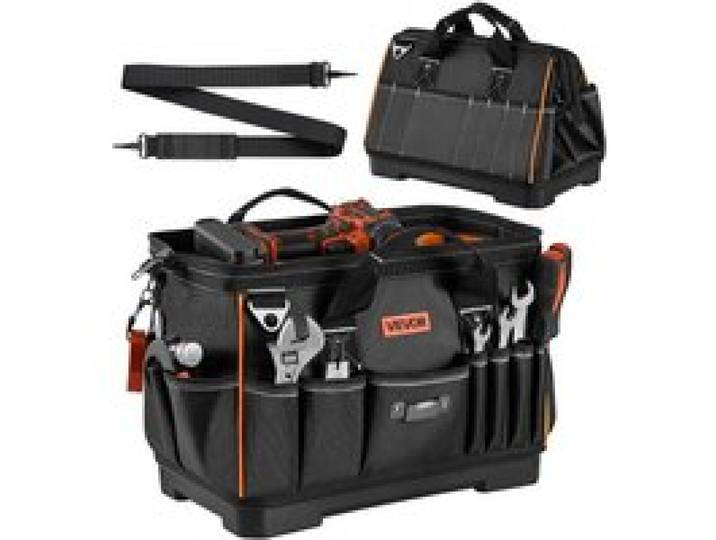 VEVOR Werkzeugtasche 41x23x25cm, Aufbewahrungstasche mit 14 Innen- & 19 Außenfächern, Wasserfester Werkzeug-Organizer aus Polyester mit Schultergurt & Reißverschluss, Werkzeugbeutel für Handwerker