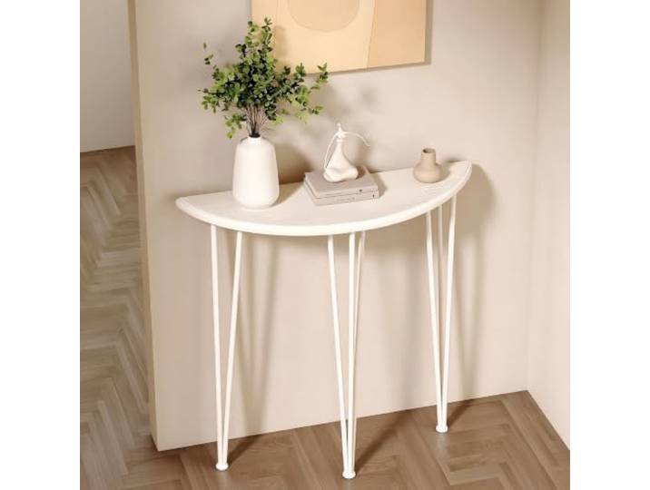 Vethenx Halbrunder Tisch,Console Table,Beistelltisch der Couch,Langer Halbmond-Konsolentisch aus Holz,konsolentisch mit stauraum, Fürs Wohnzimmer,Platzsparend【Weiß-L80×W25×H90cm】