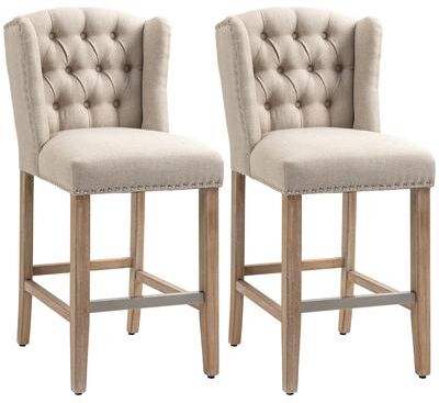 Kodotan sofa Counter Height Bar Stools Set of 2 with Wood Legs, Beige
