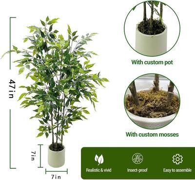 YUN 4 ft Artificial Ficus Tree in White Planter