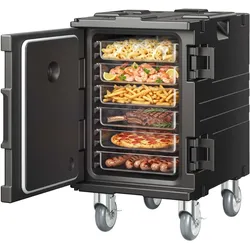 VEVOR Isolierter Speisenbehälterträger Warmhaltebox für Gastronomie 90 L, Speisenbehälter mit Schnalle, rollbarer Speisenbehälterträger, Lebensmitteltransportbox für Restaurant Kantine schwraz