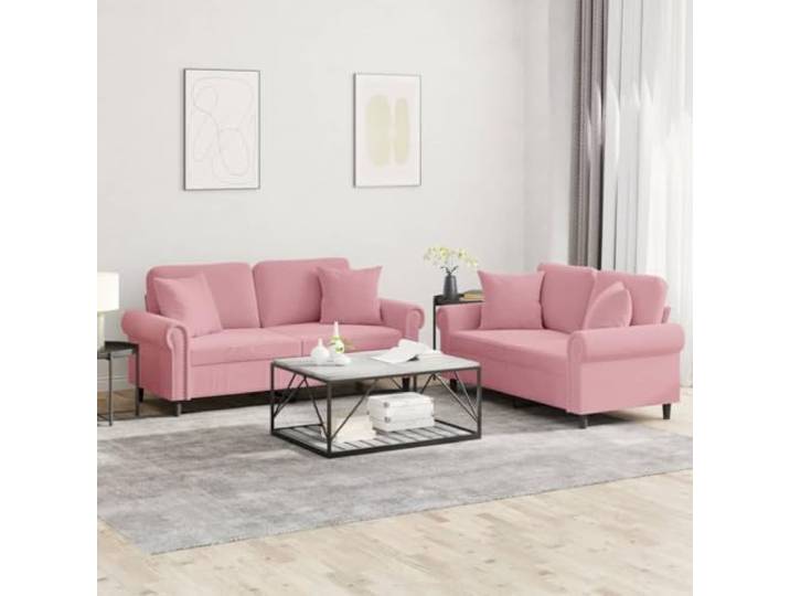ZQQLVOO 2-TLG Sofagarnitur Samt Rosa Mit Kissen Stabiles Sperrholz Und Metallgestell, Dick Polsterung, 110 Kg Pro Sitz, Quadratische Zierkissen