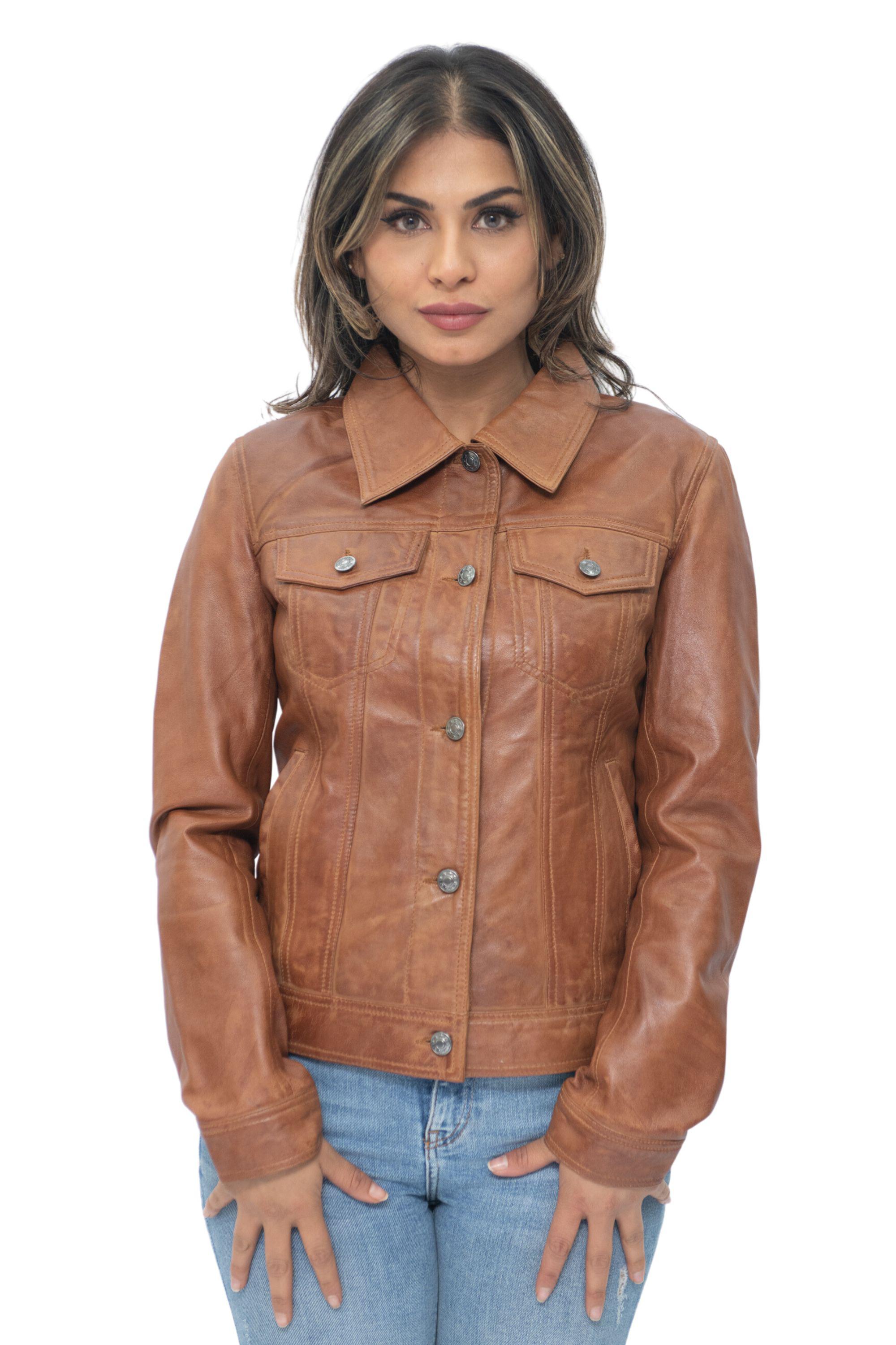 Damen-Trucker-Jeansjacke aus Leder – Anderlecht