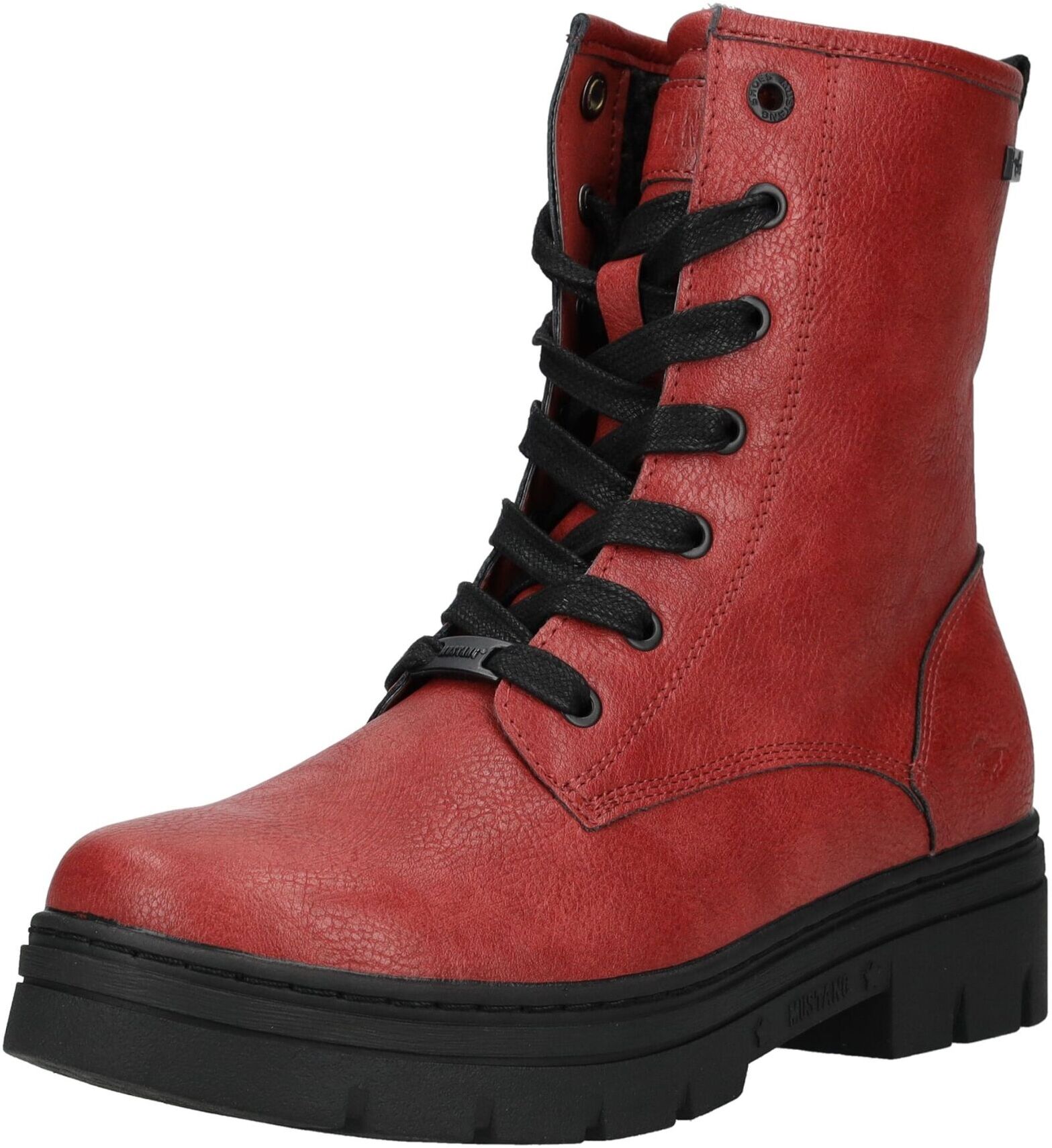 Schnürstiefelette MUSTANG SHOES "Mustang Shoes Stiefelette Lederimitat", Damen, Gr. 38, rot, Lederimitat, Schuhe Schnürstiefelette