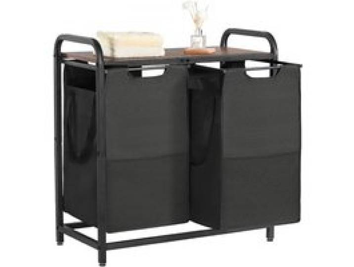 VEVOR Panier à Linge 2 Compartiments, Trieur de Linge avec Sacs Coulissants en Tissu Oxford 600D, Cadre en Métal et Plateau en Bois, pour Vêtements Sales, Buanderie Blanchisserie Chambre Salle de Bain