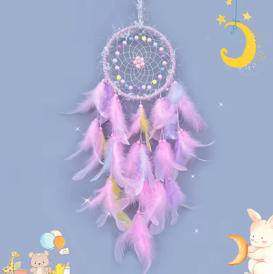 Inspire Curations Boho Dream Catcher Wind Chime Handmade Feather Hanging Decor For Home & Car pink