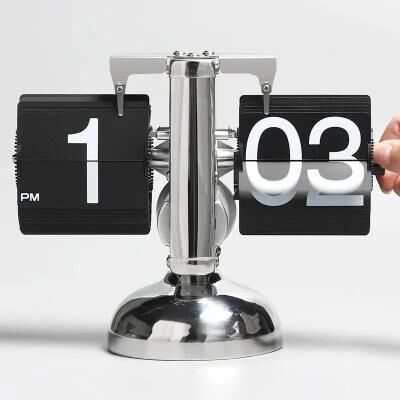 Uplift Picks Vintage Automatic Flip Down Clock Retro Quartz Desk Clock silver Black