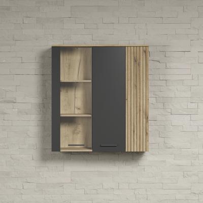 Hängevitrine HOME AFFAIRE "Estepona", schwarz (anthrazit mit coast evoke oak), B:90cm H:99cm T:34cm, FSC-zertifizierter Holzwerkstoff, Schränke, Tür mit Akustikpaneel-Look