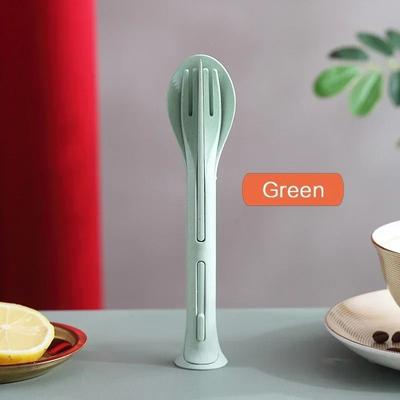 Uplift Essentials Wheat Straw Portable Tableware Set With Case Eco Friendly Travel Cutlery For Camping, Work, And School green