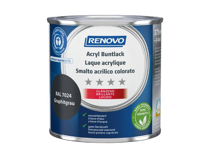 Renovo Acryl Buntlack Graphitgrau RA l 7024 Glänzend 375 ml