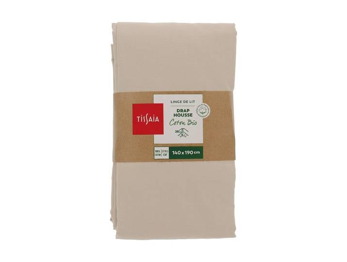 Drap housse uni 140x190 Cm beige TISSAIA