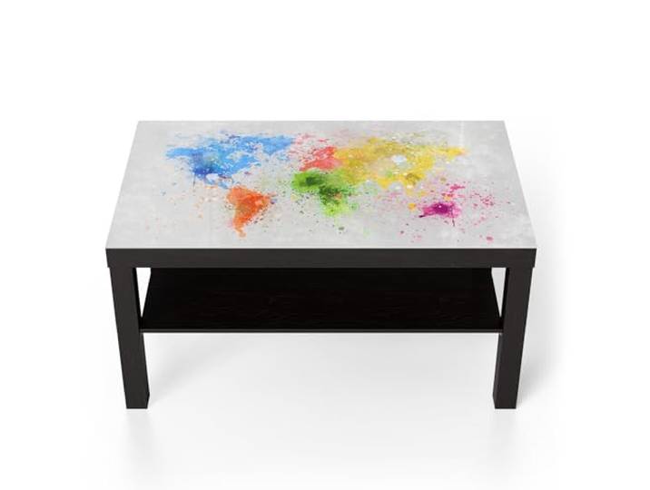 DEQORI Glastisch schwarz groß 90x50 cm Motiv Welt in Farben ausgefallener Beistelltisch aus Glas Hochglanz Couchtisch fürs Wohnzimmer moderner Couch Tisch mit Design
