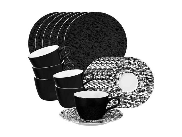 Seltmann Weiden Kaffeeservice Life Fashion Glamorous Black 18-tlg., Schwarz, Keramik, 18-teilig, Rund, 2x2x2 cm, Geschirr, Geschirrsets, Kaffeeservice