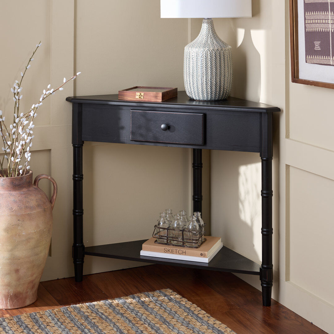 Fernleaf Meaux Solid Wood Top Console Table Distressed Black 71.12cm H X 86.11cm W X 43.94cm D