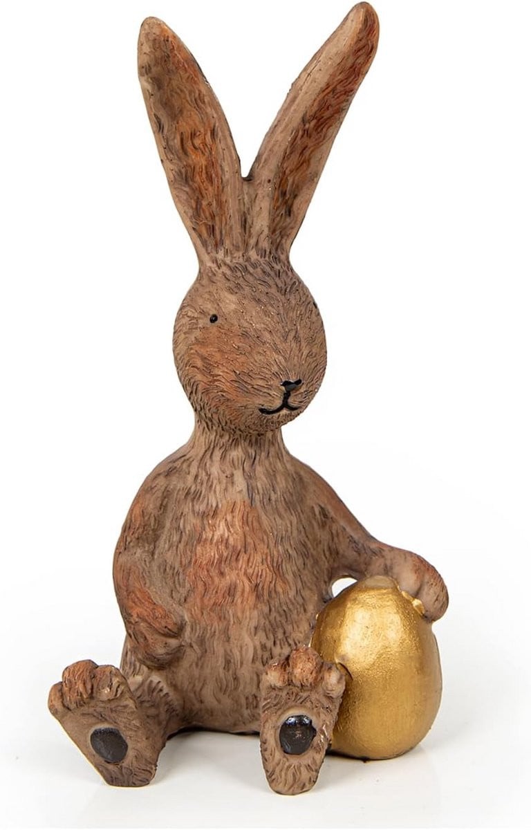 Zittend Paashaas Beeldje Decoratie Lente Konijn Bruin Goud