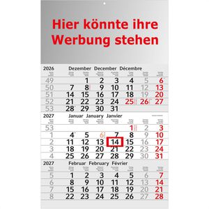 Böttcher-AG 3-Monatskalender Budget, mit Werbedruck, 3 Monate = 1 Blatt, 30 x 49 cm, Jahr 2027, 500 Stück