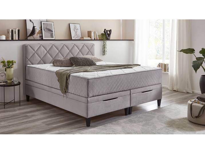 Boxspringbett Eberndorf mit Wendematratze und Bettkasten in Stoff
