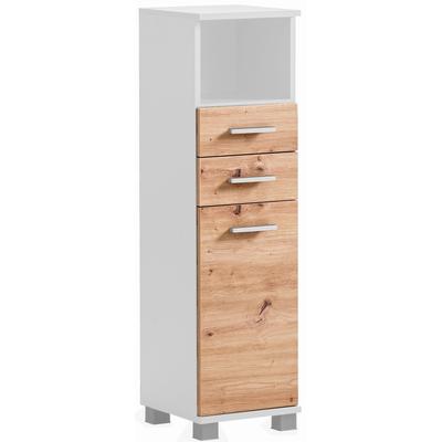 Midischrank WELLTIME "Palermo, Breite 30 cm", weiß (mattweiß, artisaneichefarben), B:30,3cm H:110,5cm T:32,6cm, FSC-zertifizierter Holzwerkstoff, Schränke, Midischrank, Solide Verarbeitung - Dieses Produkt ist in Deutschland gefertigt