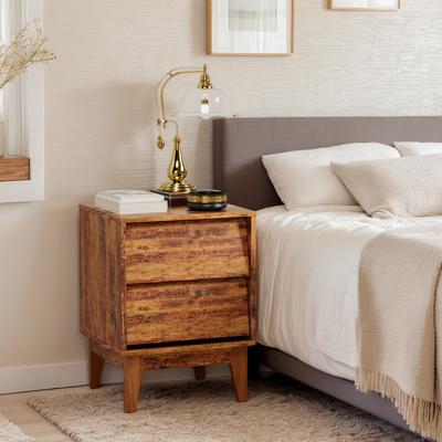 Vintage-Style Mid Century Modern Nightstands with Bevel Design – Set of 2, MDF Construction for Bedroom