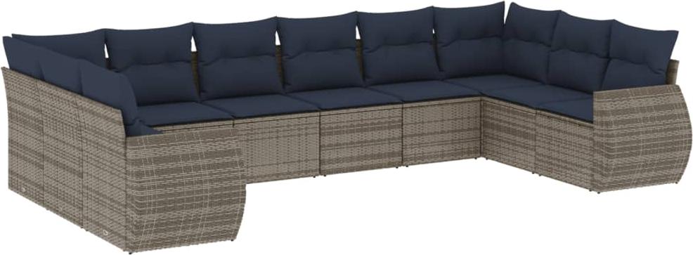 vidaXL 10-teiliges Gartensofa-Set mit Kissen, grau, Polyrattan