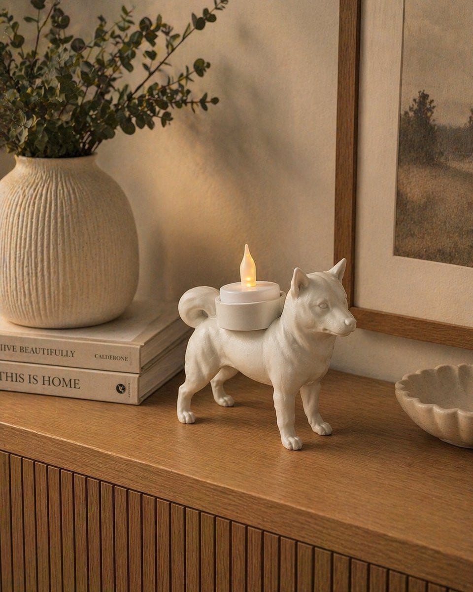 Wit Waxinelichthouder Shiba Inu Decoratie