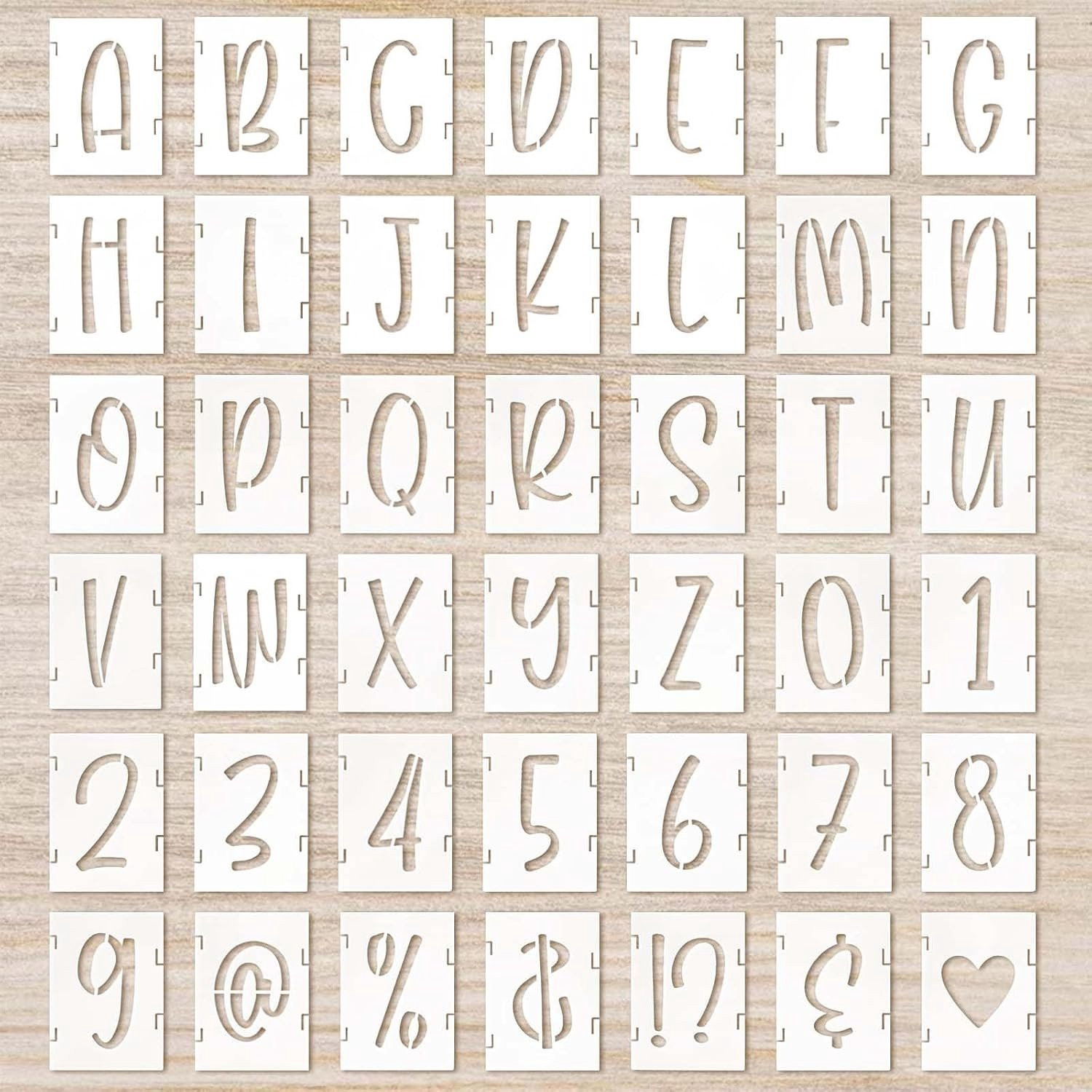 42 stuks Letter en Cijfer Sjablonen 5cm - Italic Stencil Letters voor Knutselen en Wanddecoratie